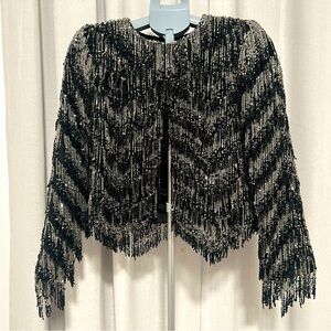 Alice + Olivia Kidman Embellished Fringe Boxy Jacket in beaded chevron